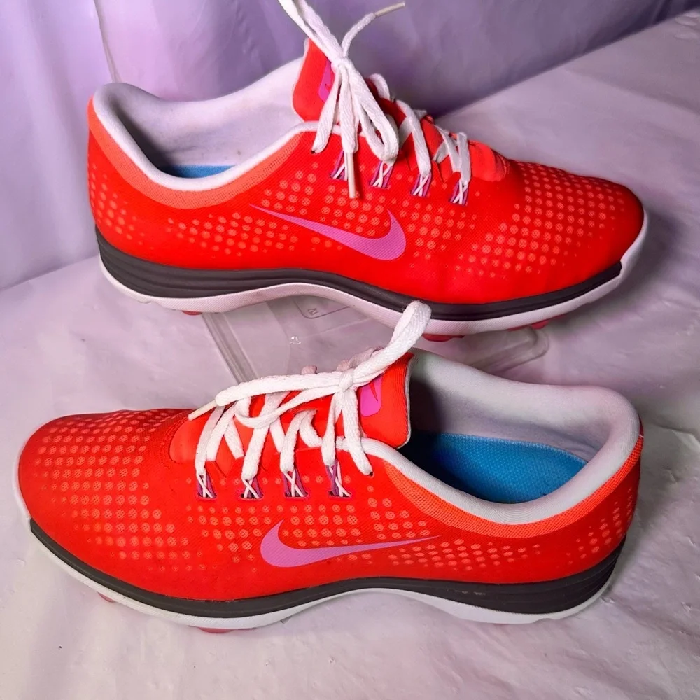 Nike Bright Red Sneakers with Pink Swoosh and White Laces